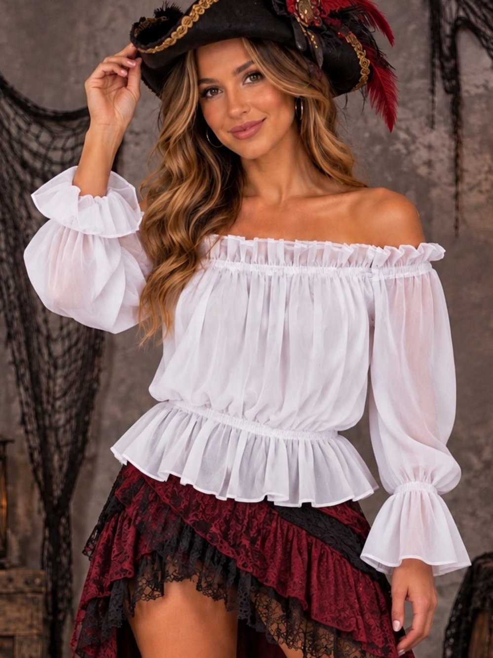 🏴☠️NWT Spirit White Peasant Pirate Renaissance Cosplay Top S/M